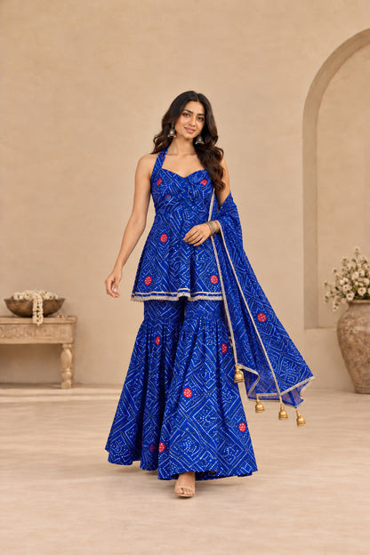 PALAK BLUE BANDHEJ SHARARA SET
