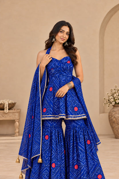 PALAK BLUE BANDHEJ SHARARA SET