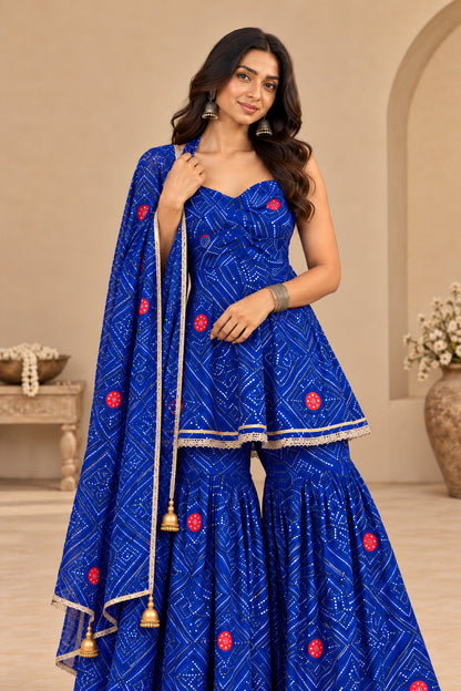 PALAK BLUE BANDHEJ SHARARA SET