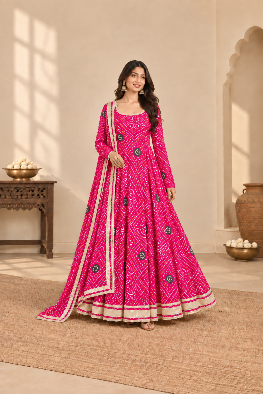 AKRITI PINK BANDHEJ ANARKALI SET