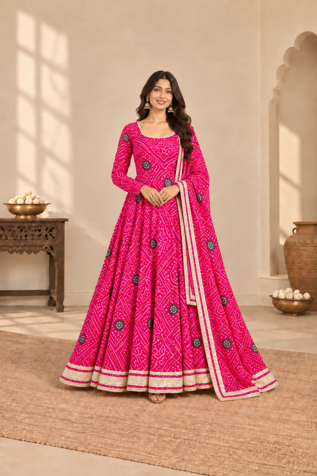 AKRITI PINK BANDHEJ ANARKALI SET