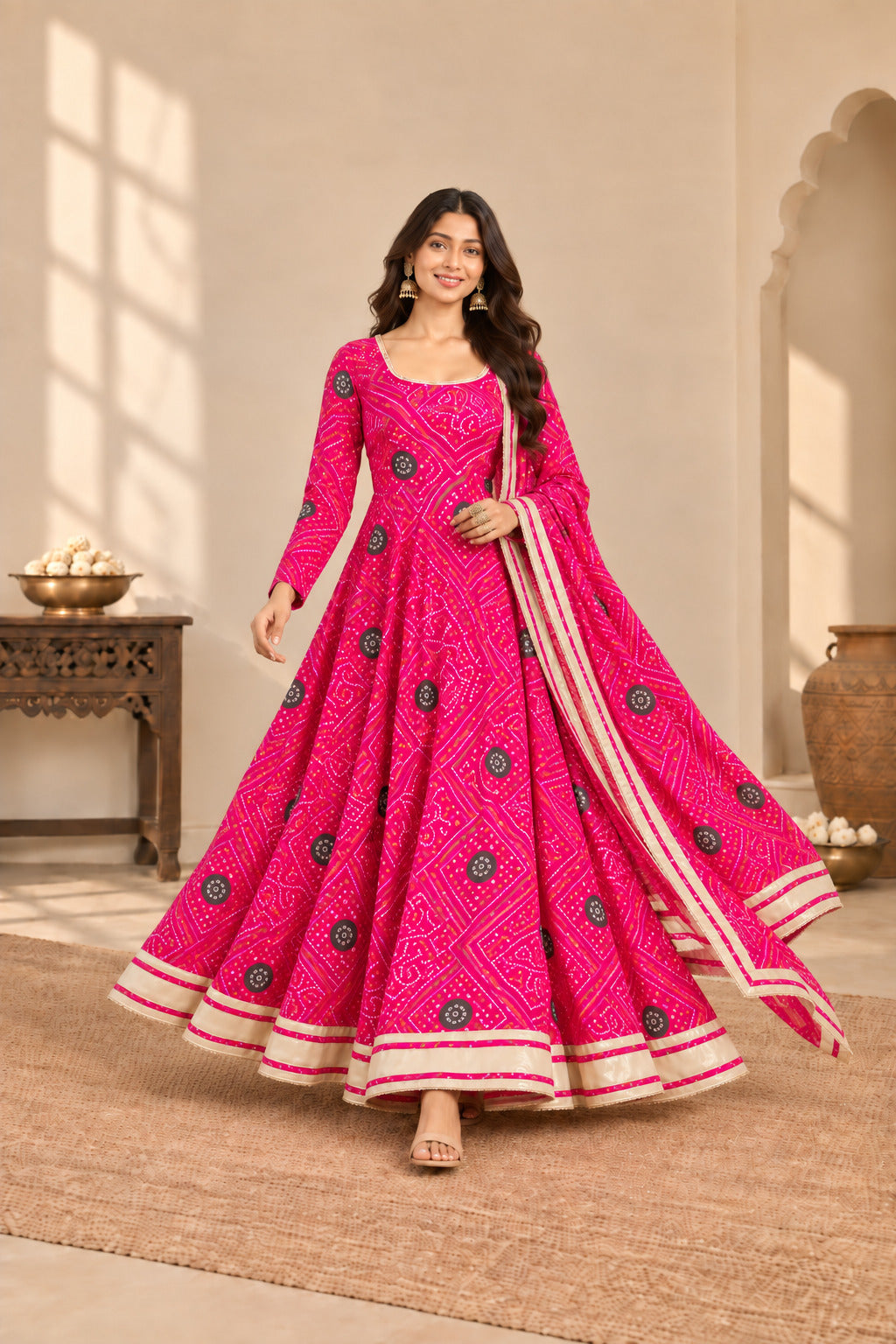 AKRITI PINK BANDHEJ ANARKALI SET