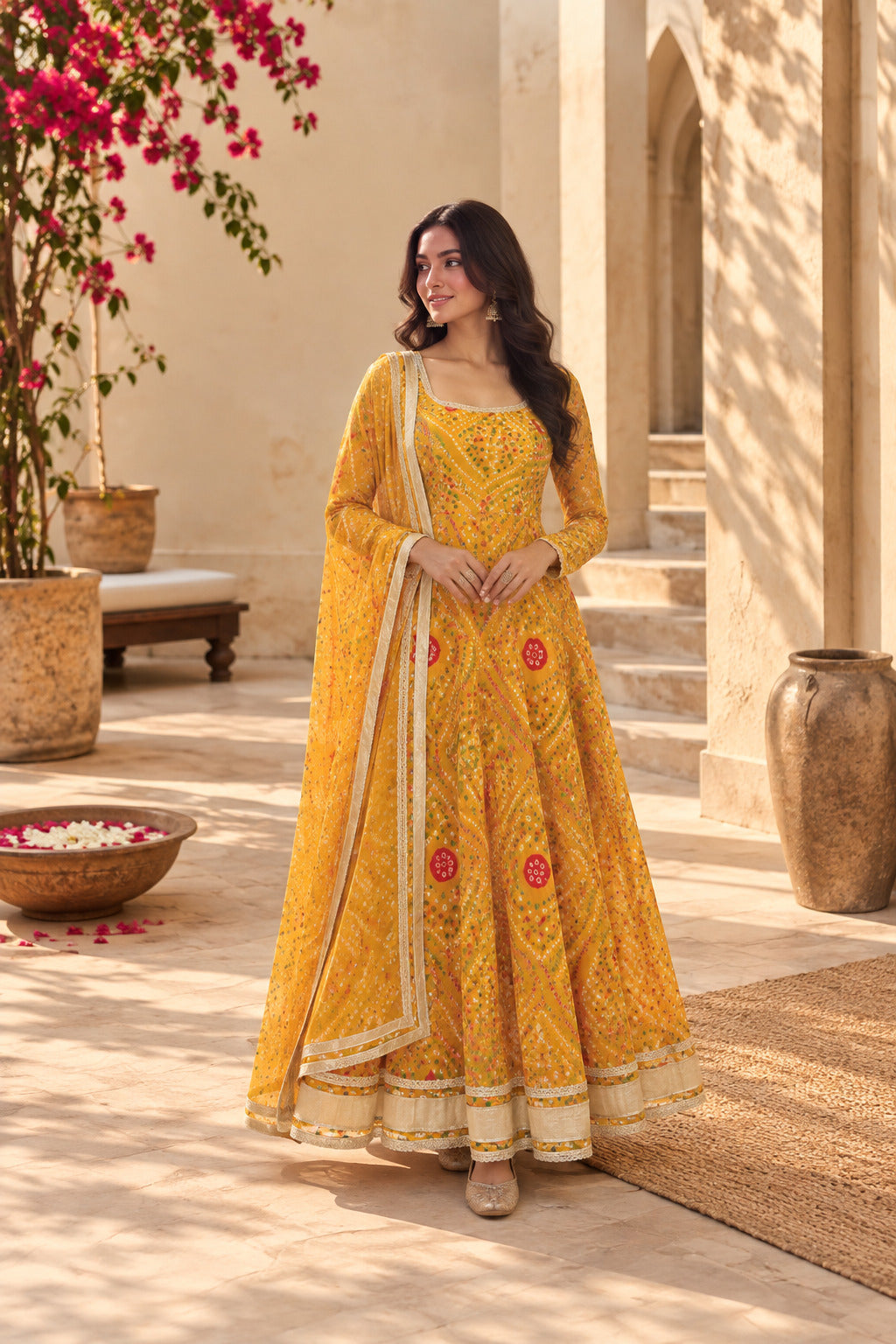 PRACHI YELLOW BANDHEJ ANARKALI SET