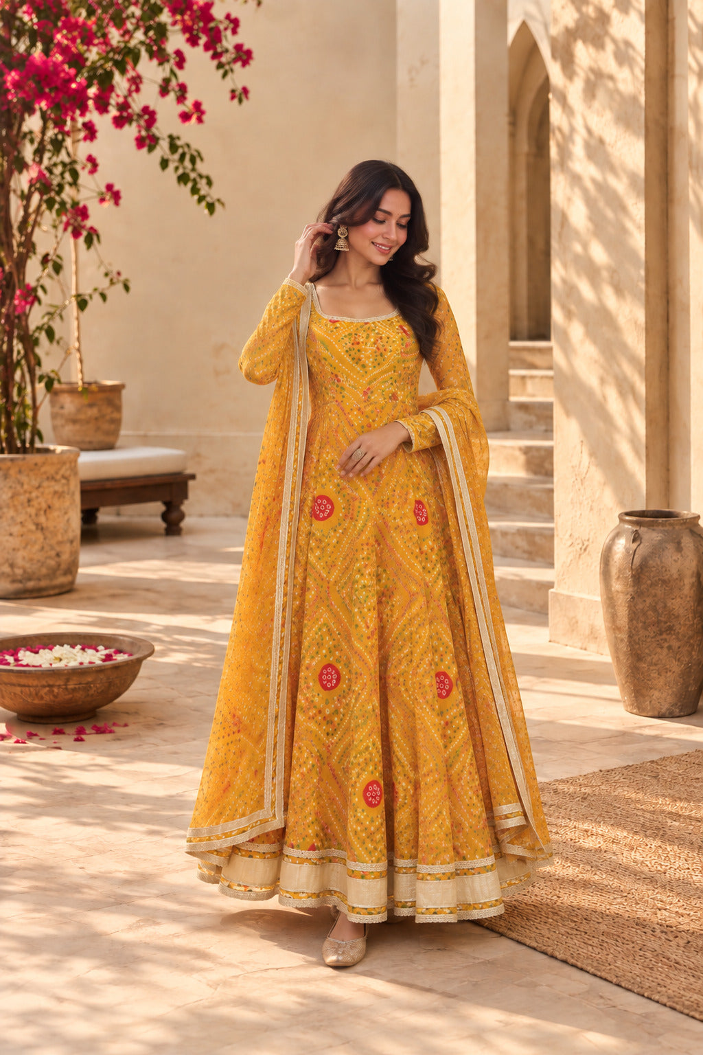 PRACHI YELLOW BANDHEJ ANARKALI SET