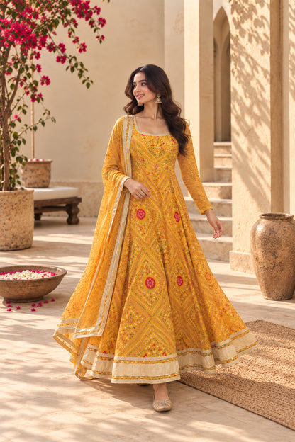 PRACHI YELLOW BANDHEJ ANARKALI SET