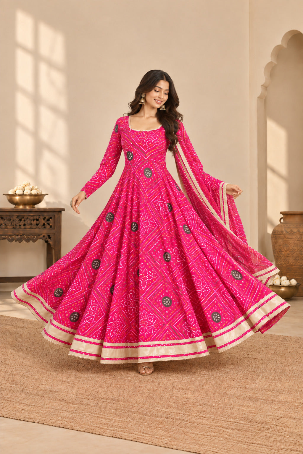 AKRITI PINK BANDHEJ ANARKALI SET