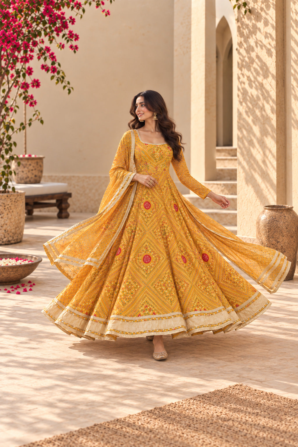 PRACHI YELLOW BANDHEJ ANARKALI SET