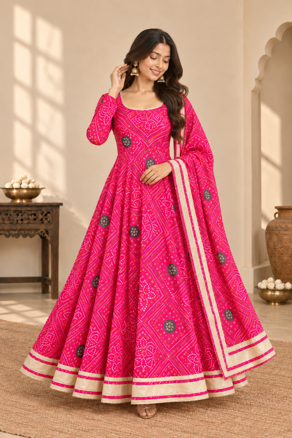 AKRITI PINK BANDHEJ ANARKALI SET