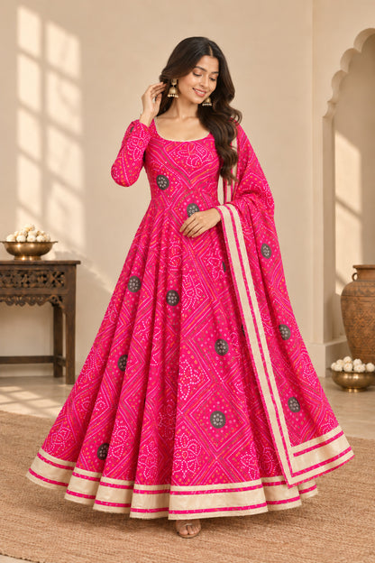 AKRITI PINK BANDHEJ ANARKALI SET
