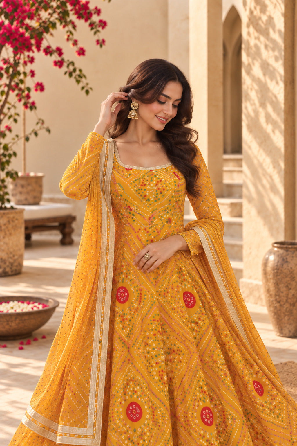 PRACHI YELLOW BANDHEJ ANARKALI SET