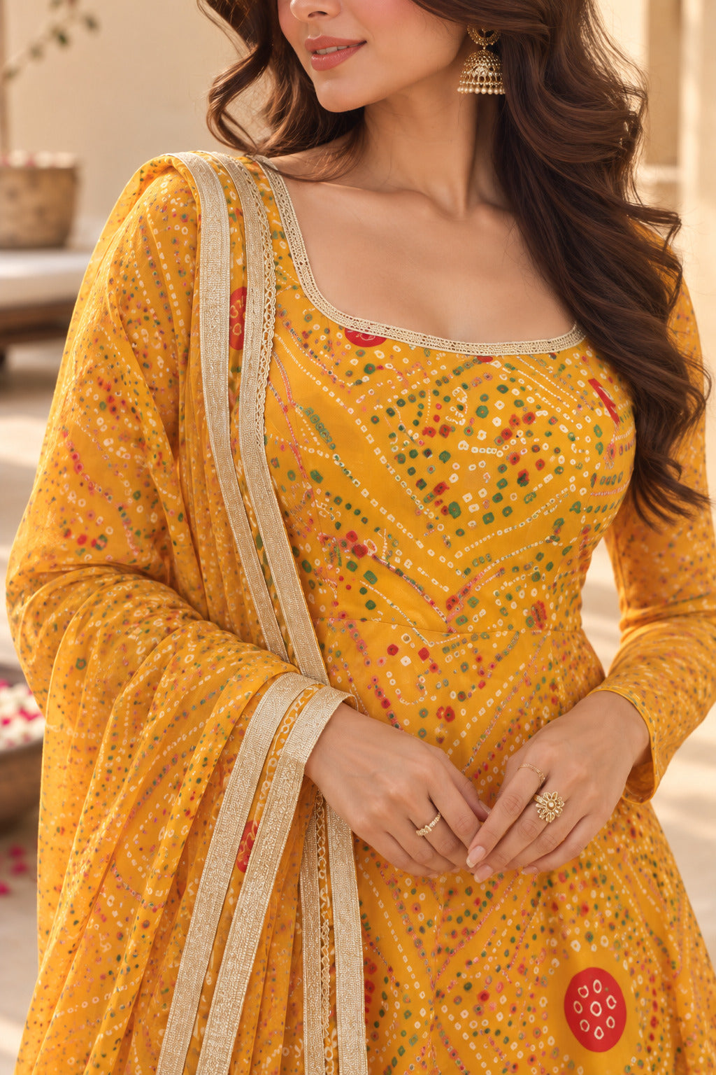 PRACHI YELLOW BANDHEJ ANARKALI SET