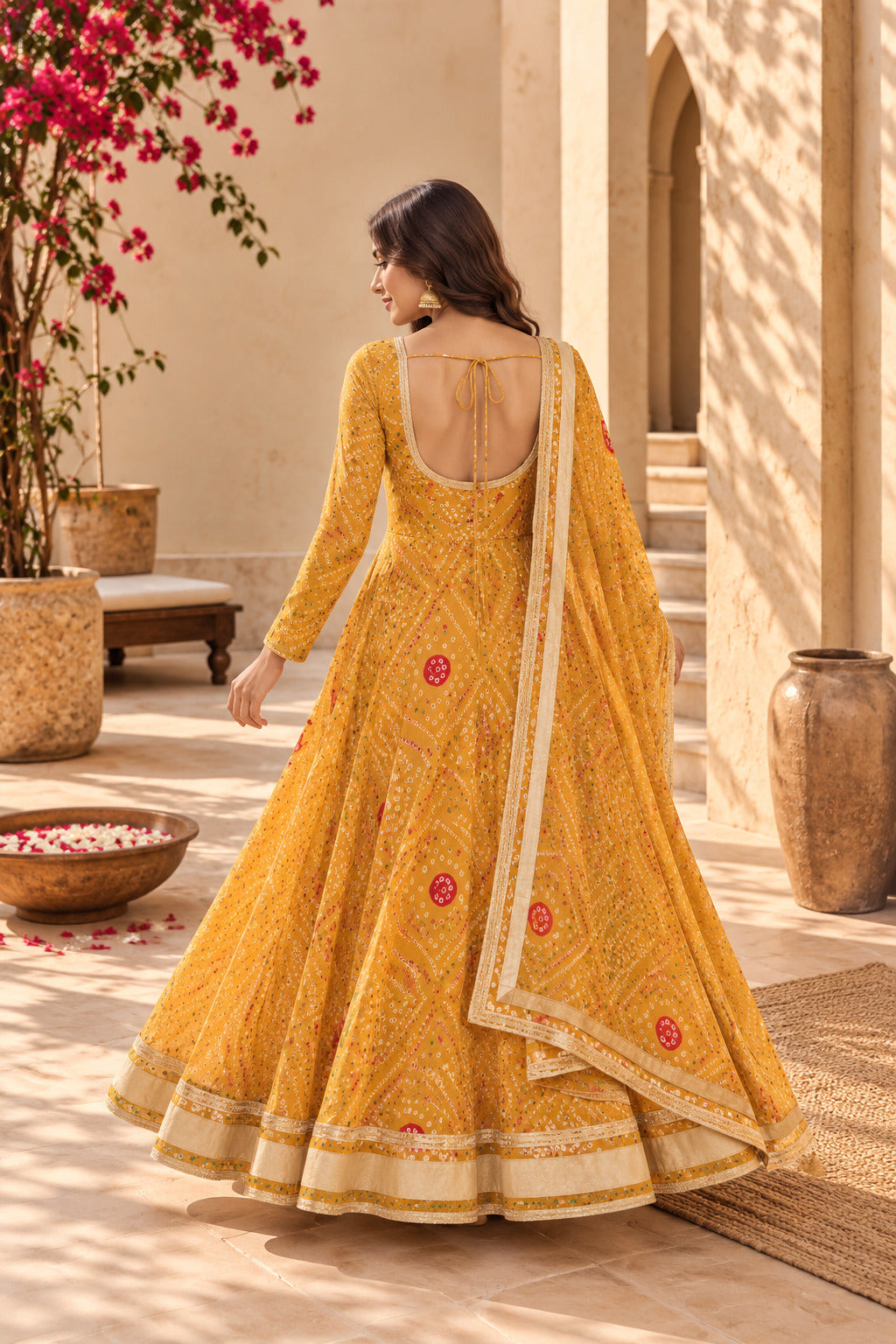 PRACHI YELLOW BANDHEJ ANARKALI SET