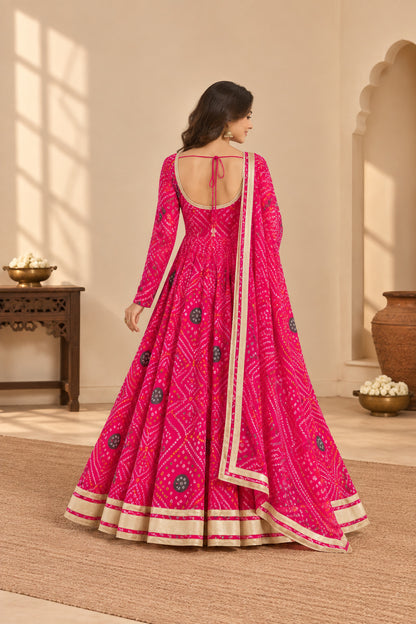 AKRITI PINK BANDHEJ ANARKALI SET