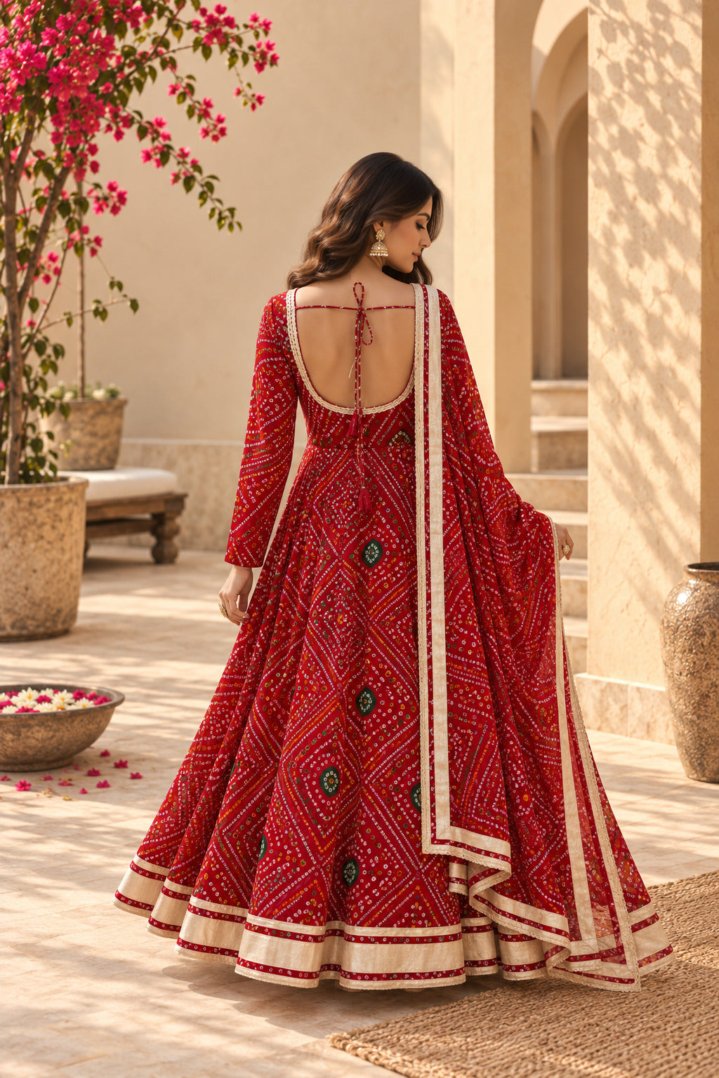 SWASTIKA RED BANDHEJ ANARKALI SET
