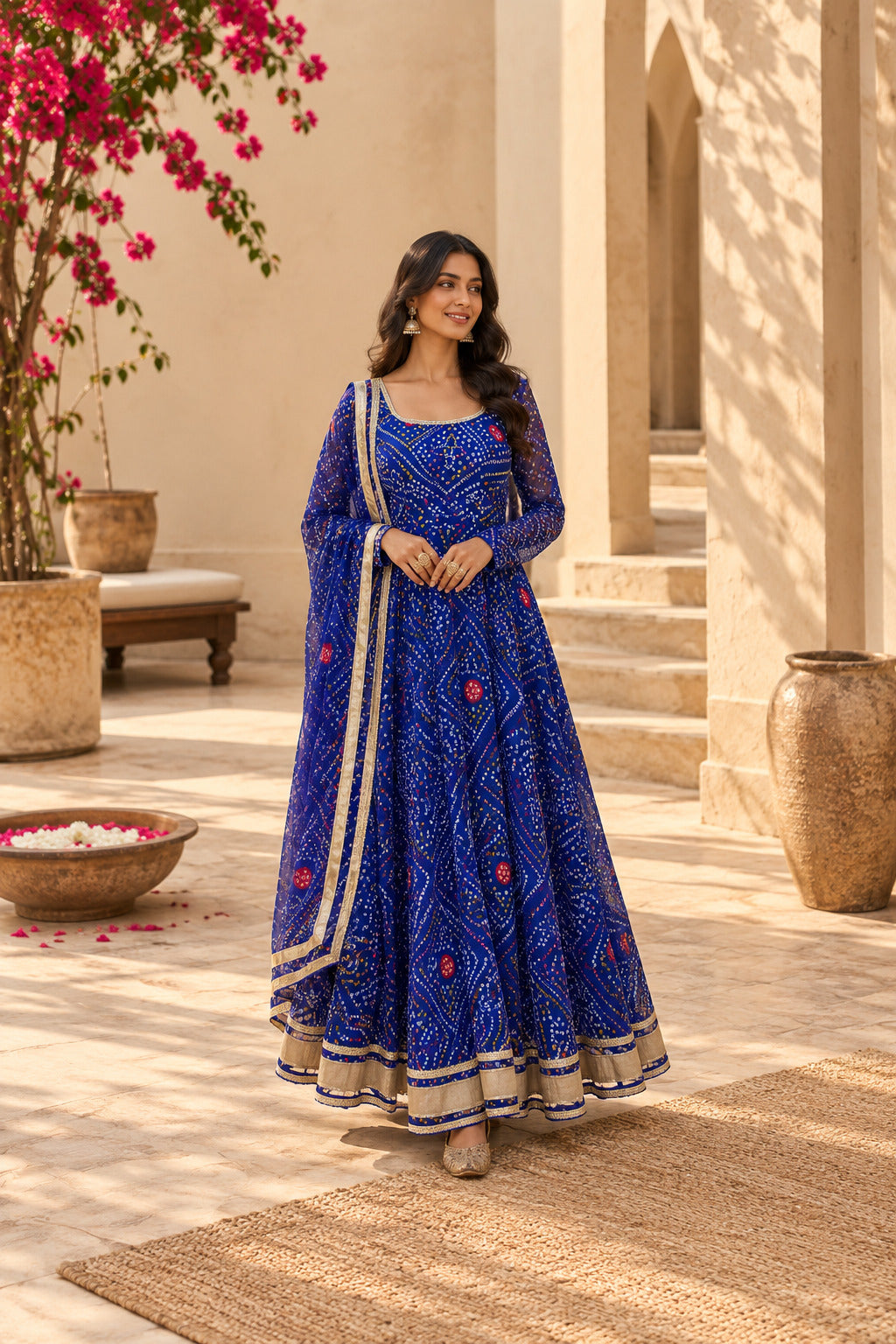 KIRAN BLUE BANDHEJ ANARKALI SET