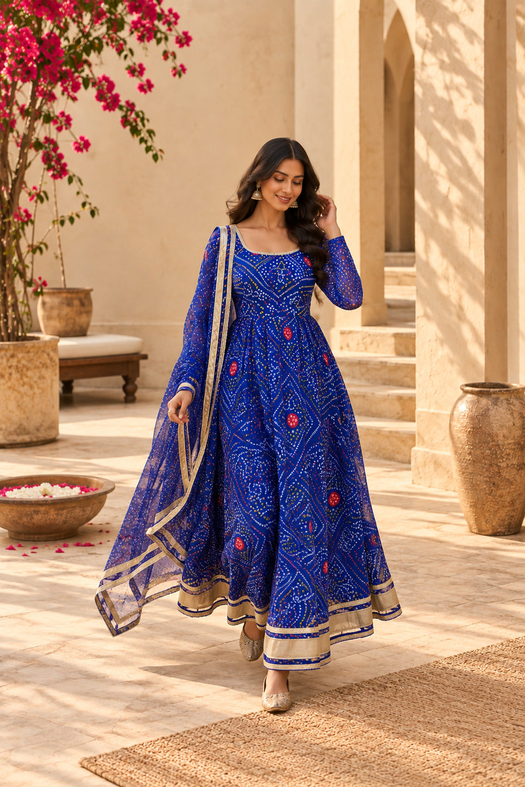 KIRAN BLUE BANDHEJ ANARKALI SET