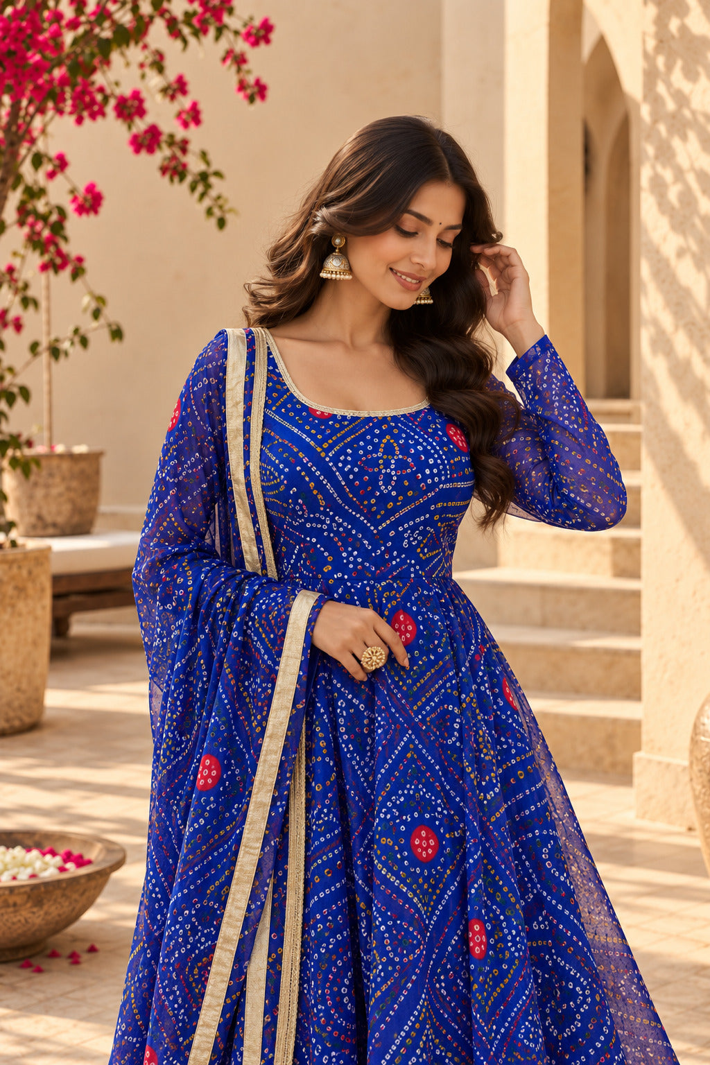 KIRAN BLUE BANDHEJ ANARKALI SET