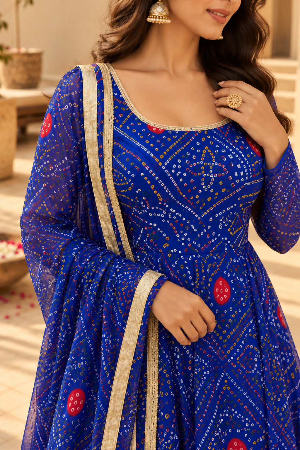 KIRAN BLUE BANDHEJ ANARKALI SET