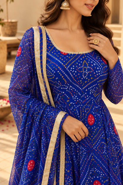 KIRAN BLUE BANDHEJ ANARKALI SET