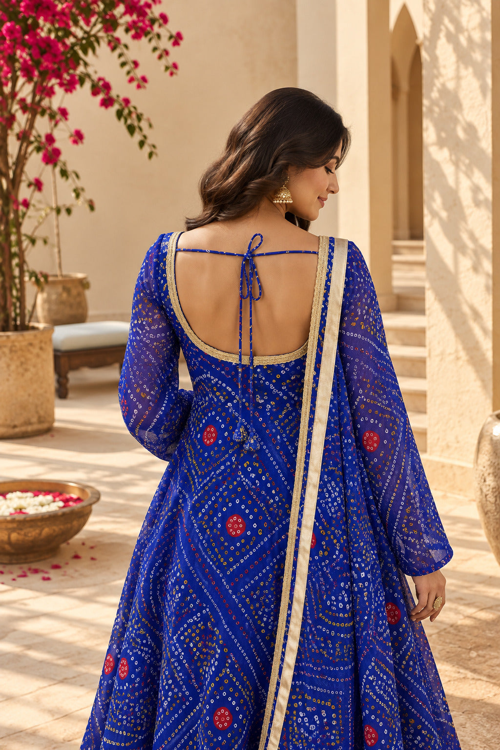 KIRAN BLUE BANDHEJ ANARKALI SET