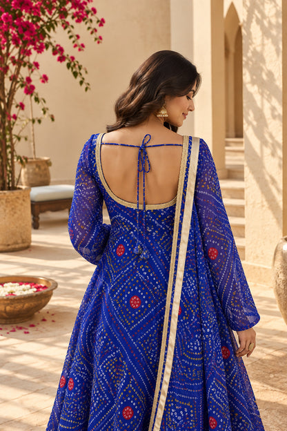 KIRAN BLUE BANDHEJ ANARKALI SET