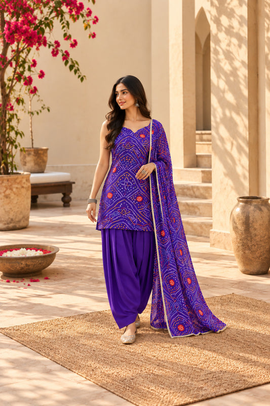 AVANTIKA PURPLE BANDHEJ FARSHI SET