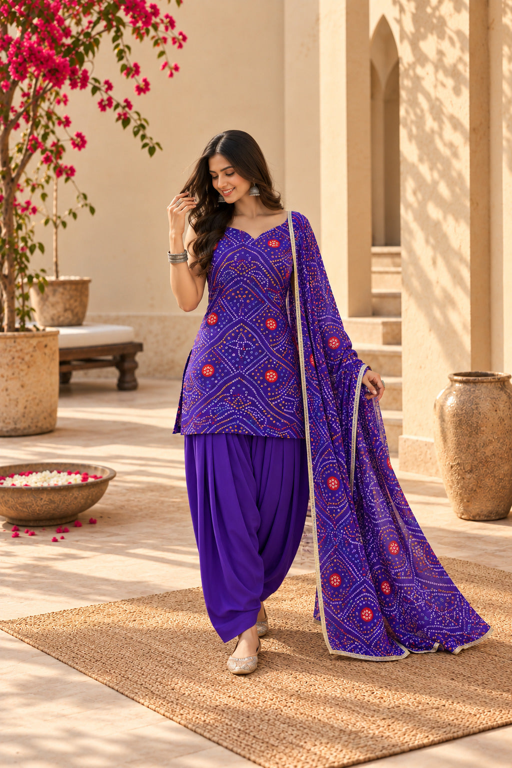 AVANTIKA PURPLE BANDHEJ FARSHI SET