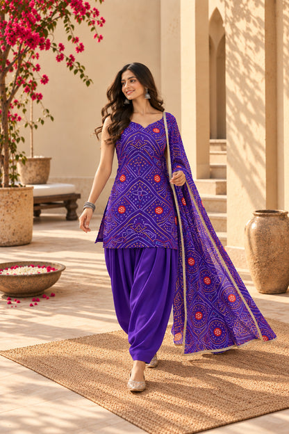 AVANTIKA PURPLE BANDHEJ FARSHI SET