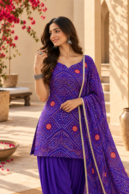 AVANTIKA PURPLE BANDHEJ FARSHI SET