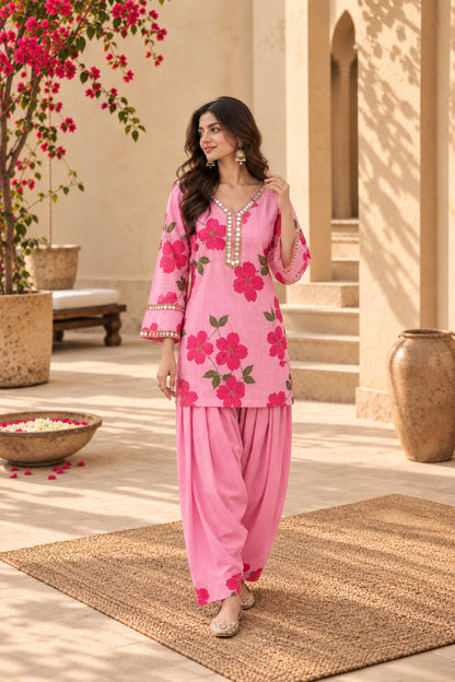 SHARIA PINK HANDPAINTED KOTA DORIYA FARSHI SET