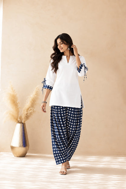 AQSA BLUE GINGHAM FARSHI SET