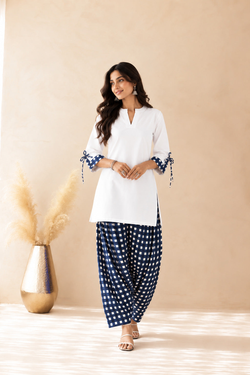 AQSA BLUE GINGHAM FARSHI SET