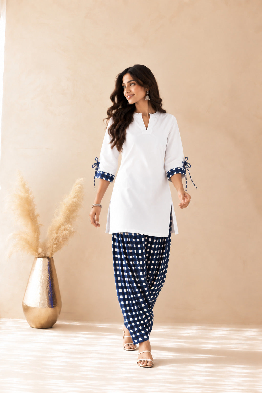 AQSA BLUE GINGHAM FARSHI SET
