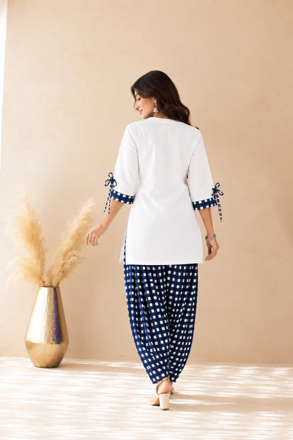 AQSA BLUE GINGHAM FARSHI SET
