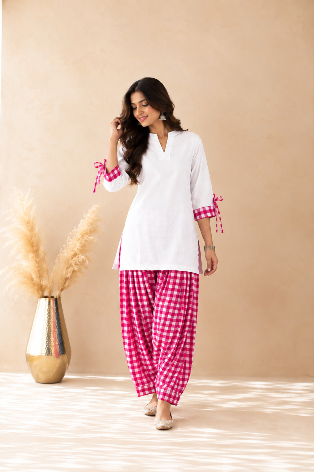 ZARYAB PINK GINGHAM FARSHI SET