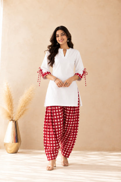 AAYAT RED GINGHAM FARSHI SET