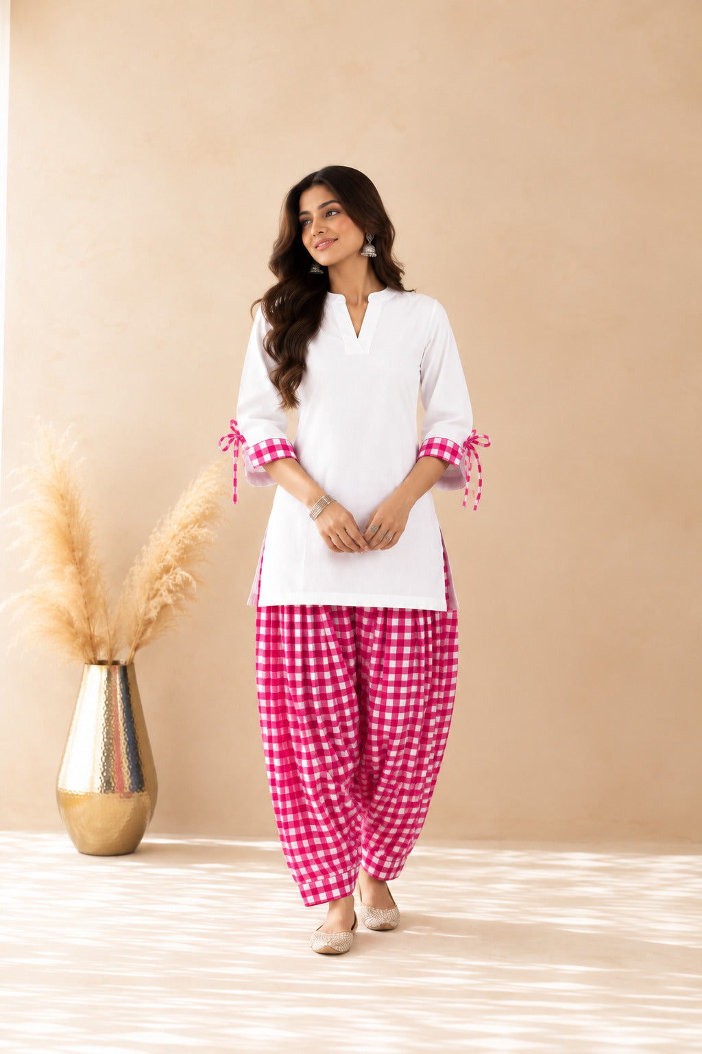 ZARYAB PINK GINGHAM FARSHI SET