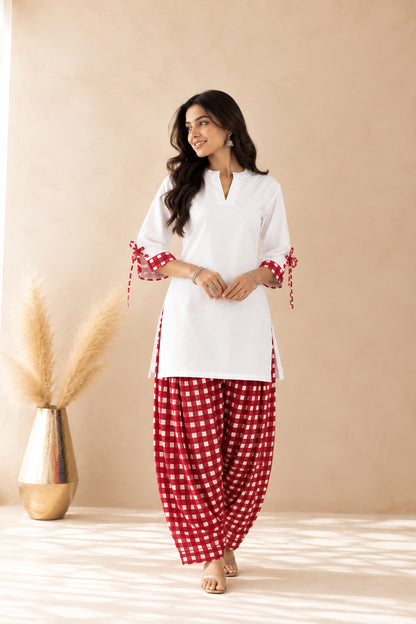 AAYAT RED GINGHAM FARSHI SET