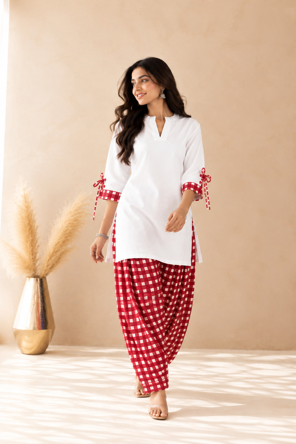 AAYAT RED GINGHAM FARSHI SET