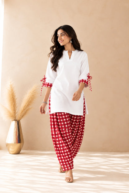 AAYAT RED GINGHAM FARSHI SET