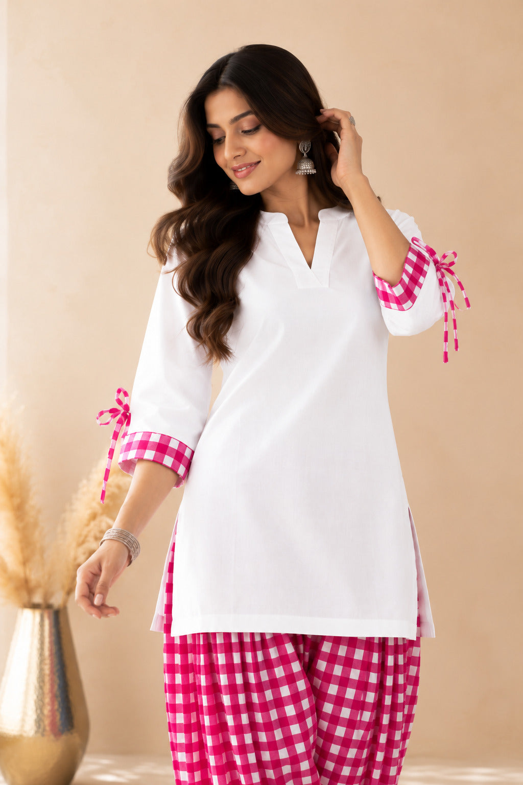 ZARYAB PINK GINGHAM FARSHI SET