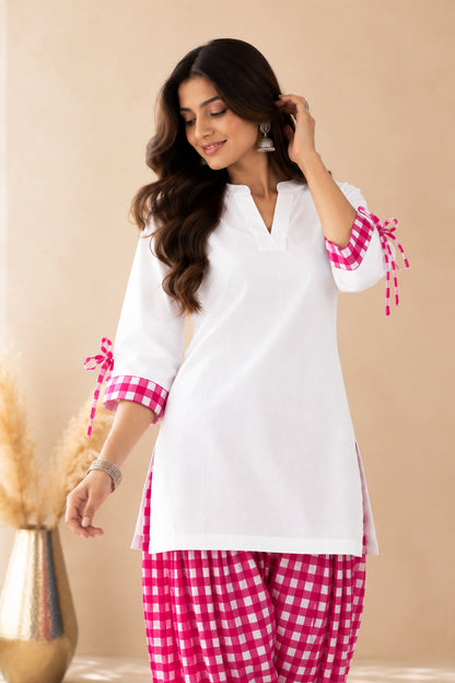 ZARYAB PINK GINGHAM FARSHI SET