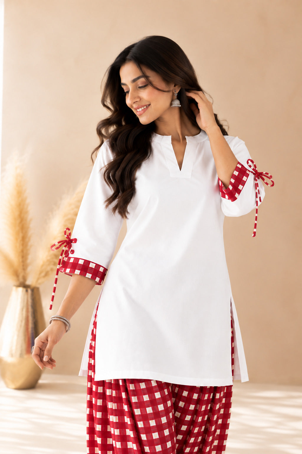 AAYAT RED GINGHAM FARSHI SET