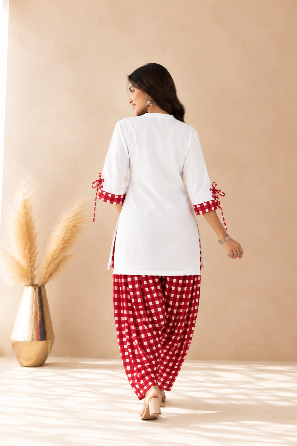 AAYAT RED GINGHAM FARSHI SET