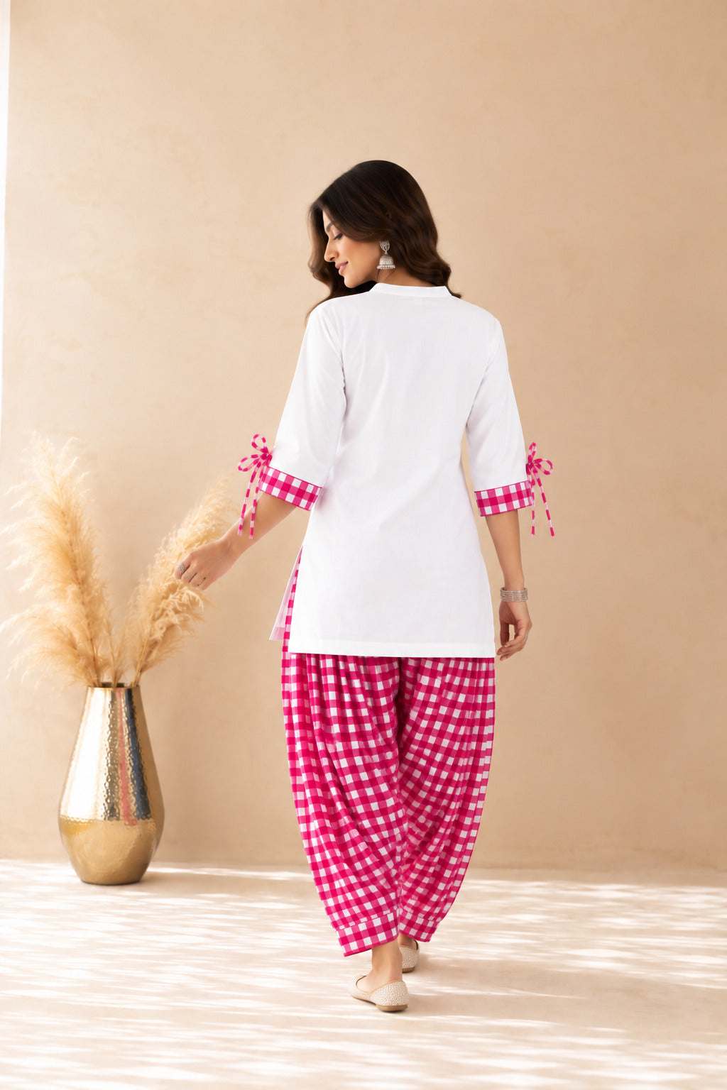ZARYAB PINK GINGHAM FARSHI SET