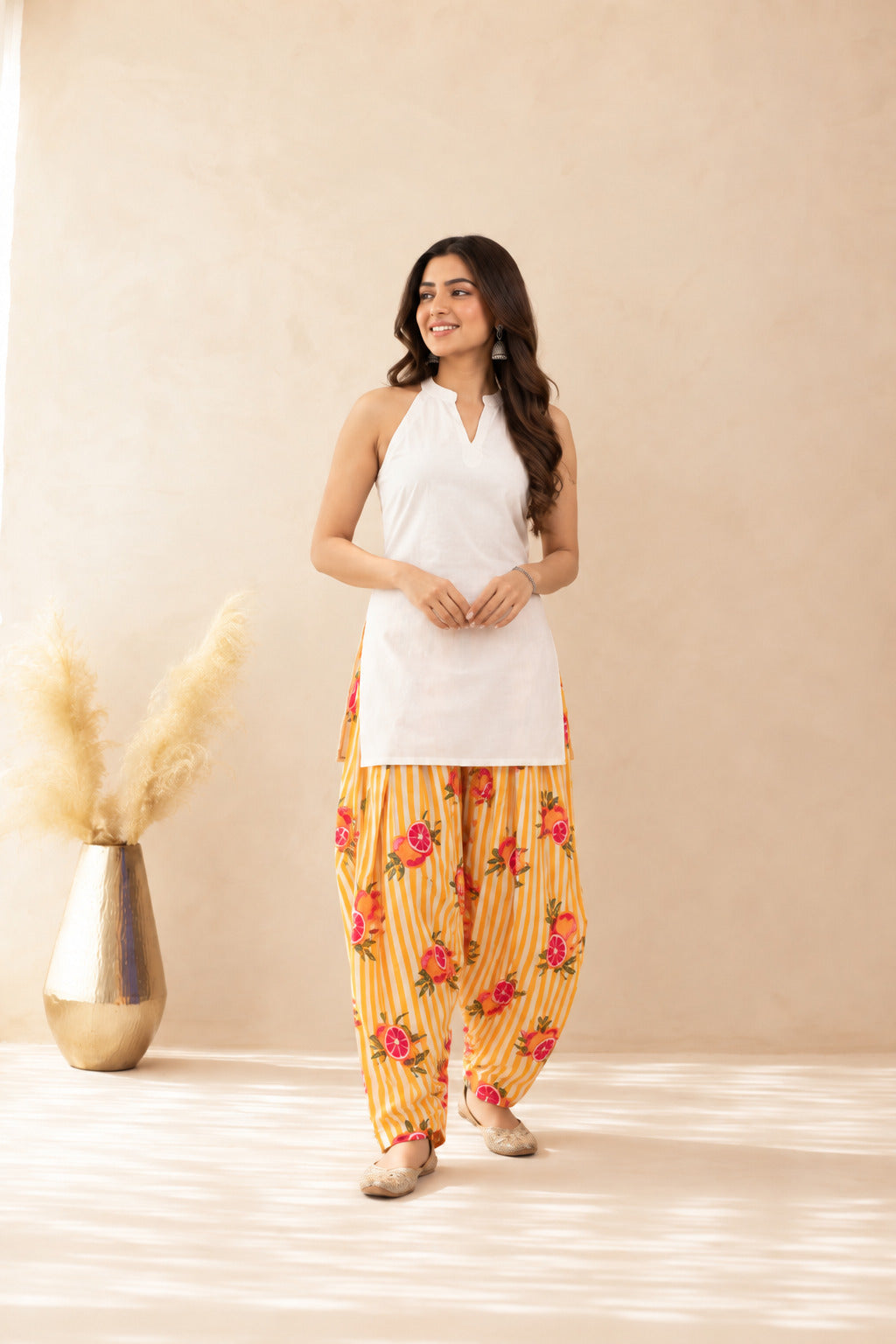 AMINA YELLOW STRIPED FARSHI SET