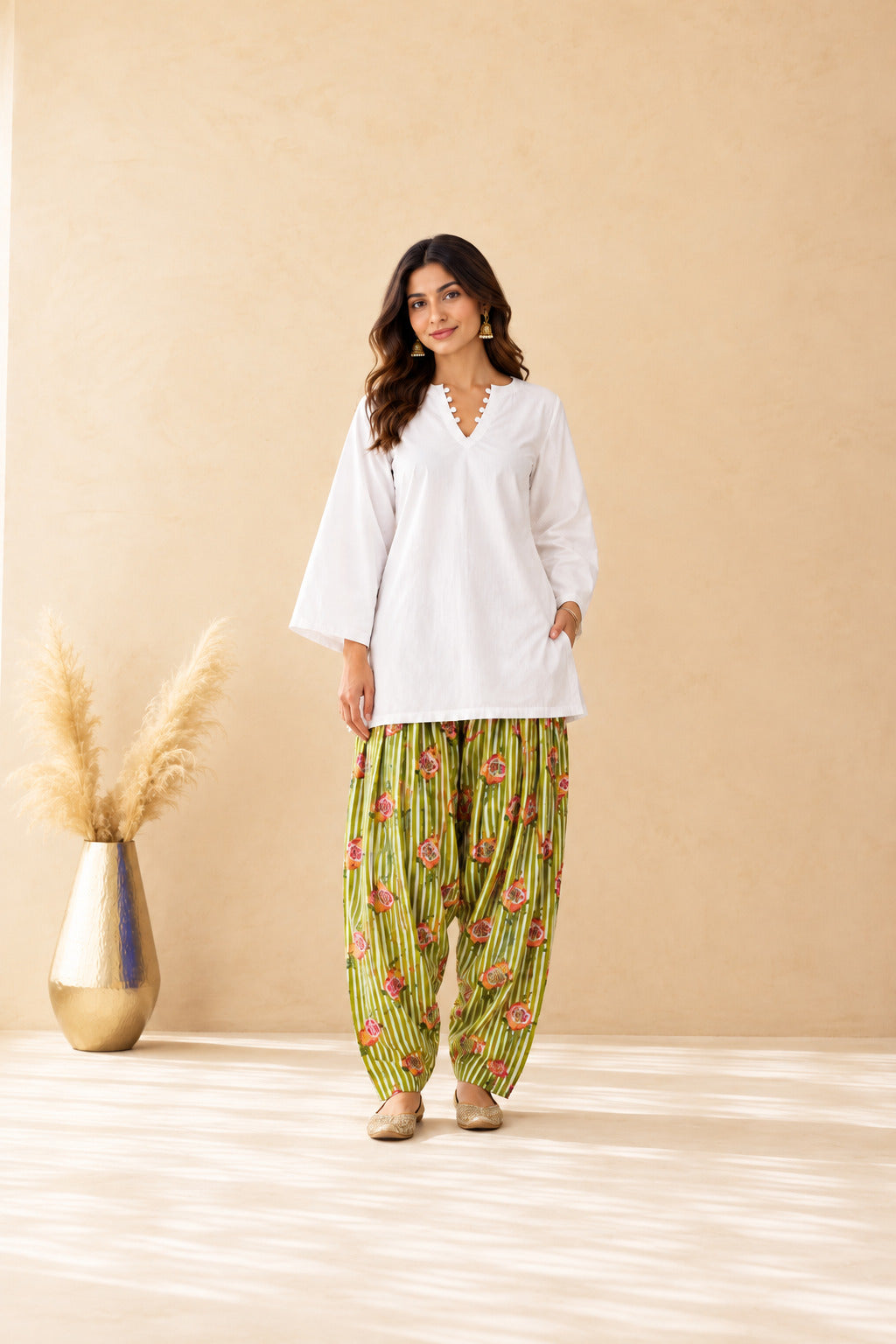 RIDA GREEN STRIPED FARSHI SET