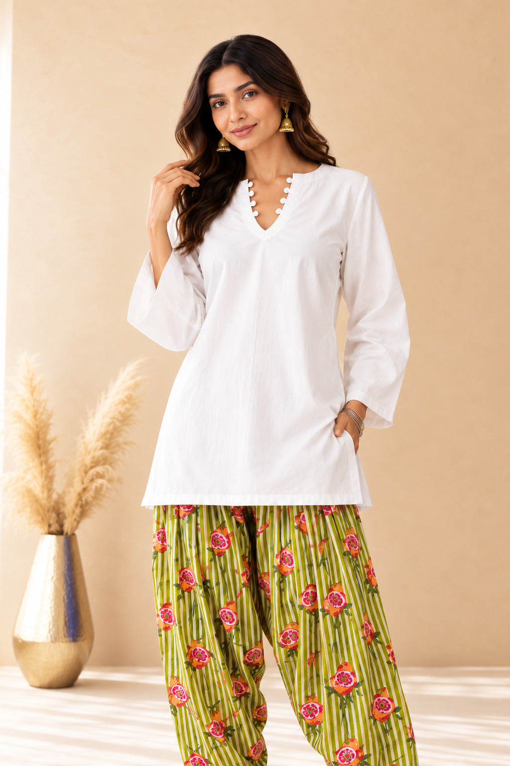 RIDA GREEN STRIPED FARSHI SET