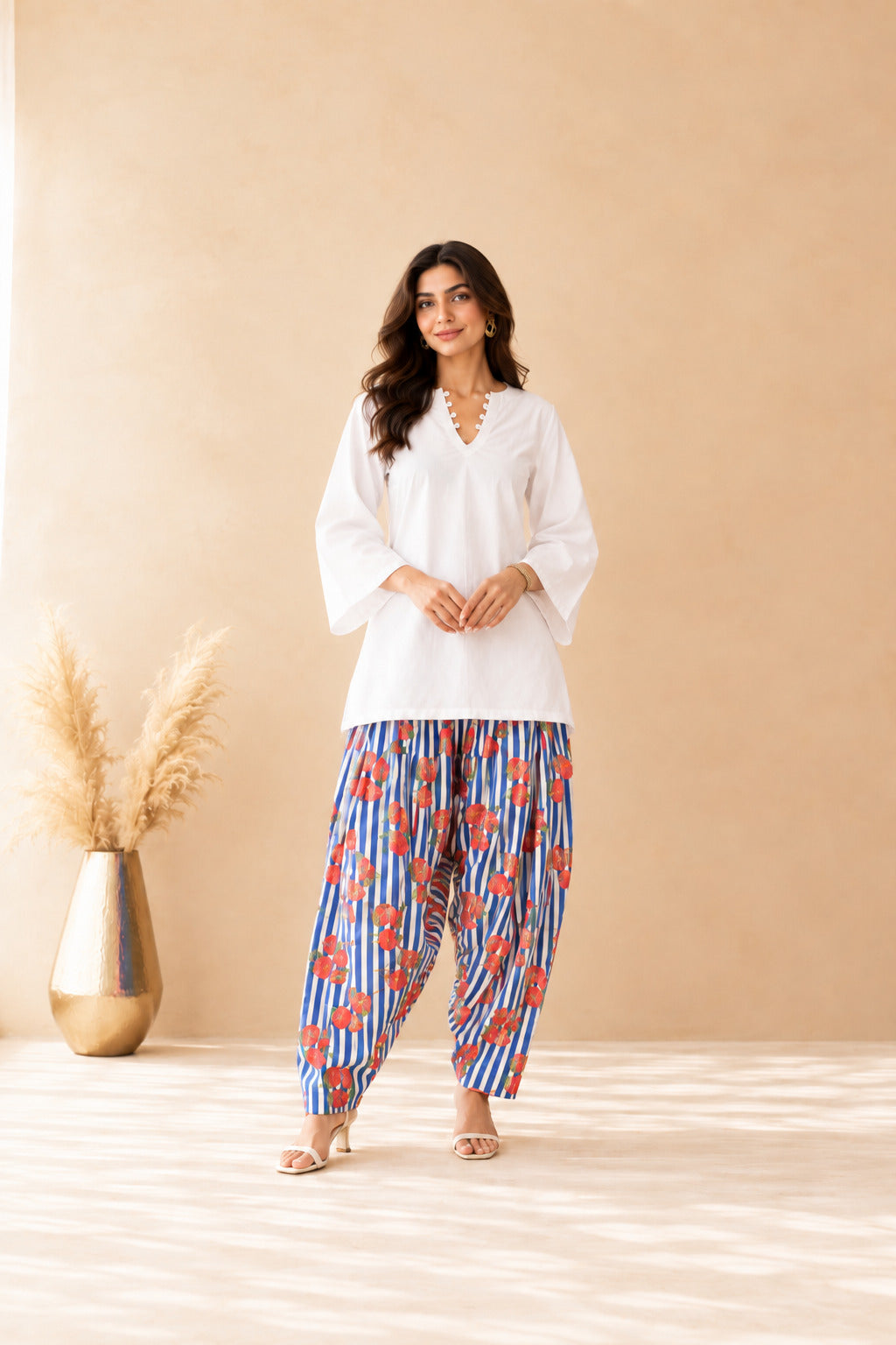 SHEHNAZ BLUE STRIPED FARSHI SET
