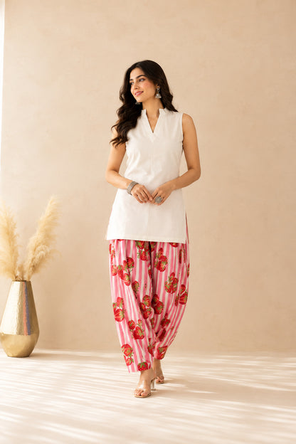 AFZA PINK STRIPED FARSHI SET